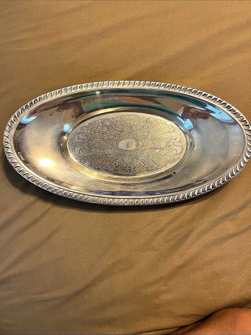 Floral Oval Serving Tray in Silver & Gold